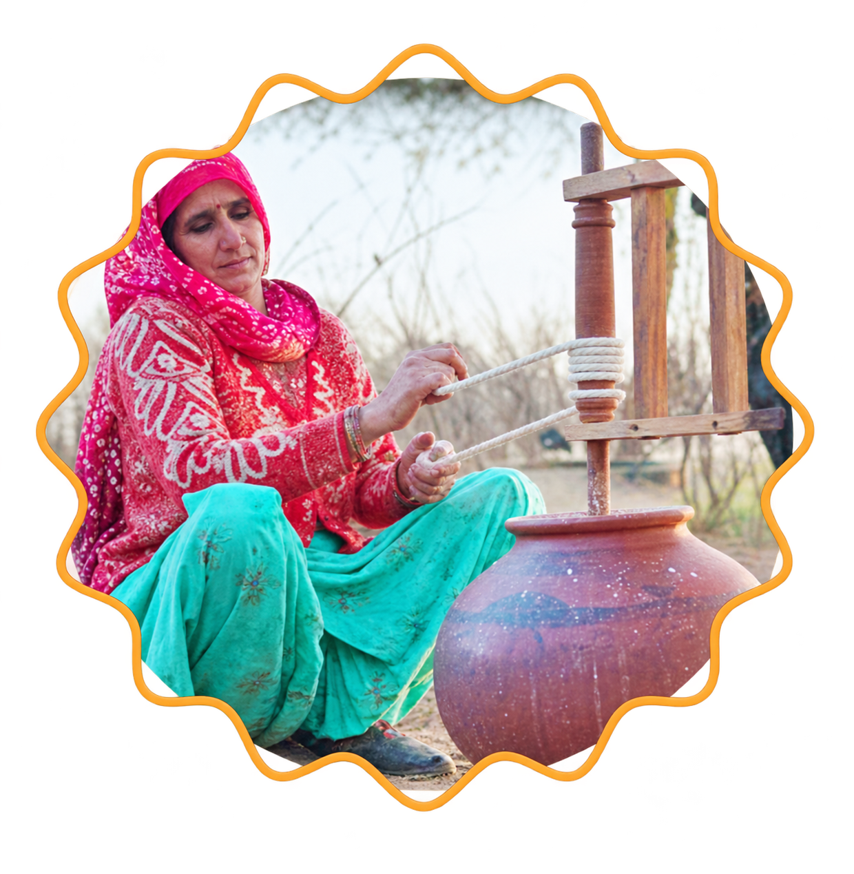 Traditional wooden Bilona churning process
