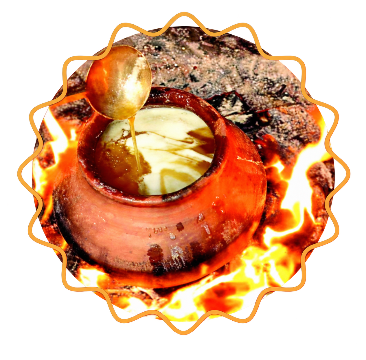 Butter being slowly cooked in a traditional pot